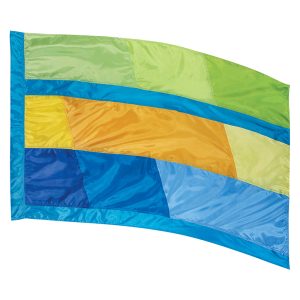blue, green, and yellow sewn color guard flag