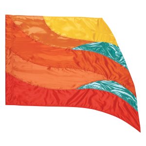 orange, yellow, and metallic aqua sewn color guard flag