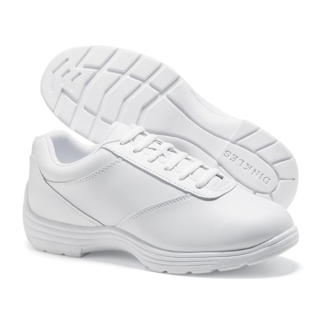 white dinkles edge marching band shoe sole and side view