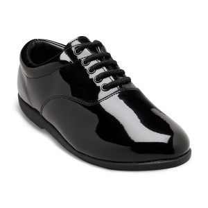 black styleplus pinnacle patent marching band shoe front view