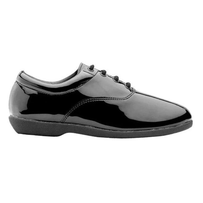 black styleplus pinnacle patent marching band shoe side view