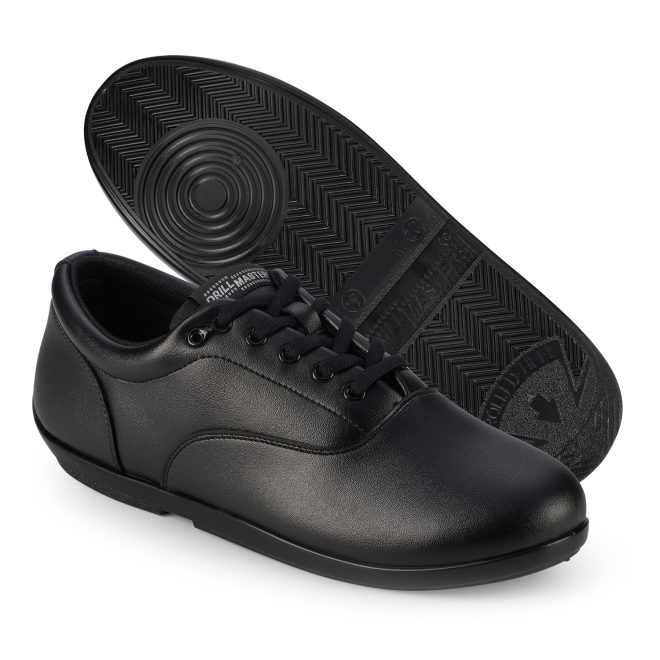 black drillmasters marching band shoe sole and side view