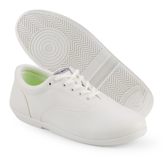 white drillmasters marching band shoe sole and side view
