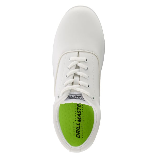 white drillmasters marching band shoe top view