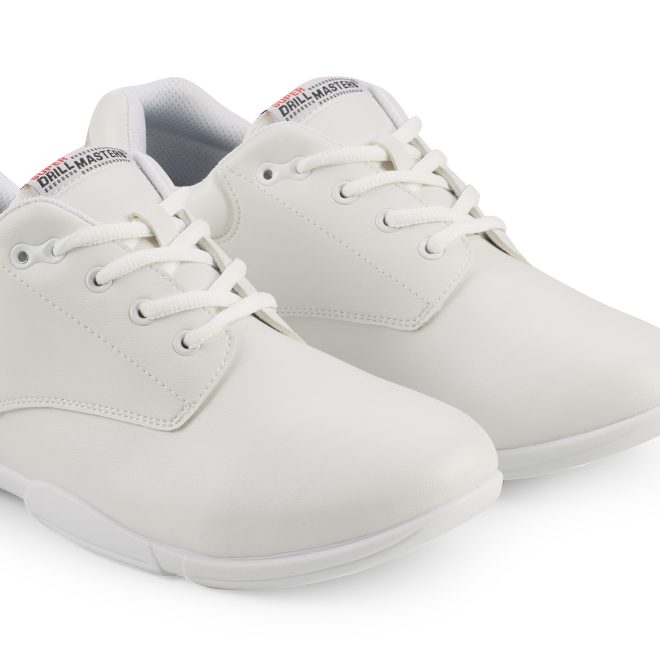 white super drillmasters marching band shoe front view