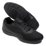 Black DrillMax marching shoes, side view with bottom sole