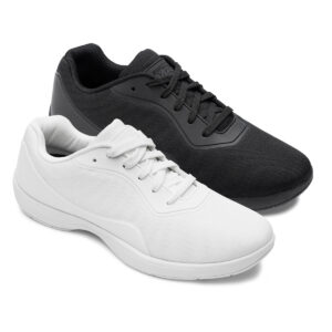 Black and White DrillMax marching shoes, side-by-side