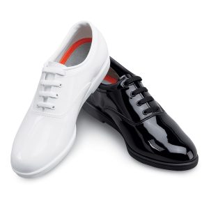 white and black options dinkles formal marching band shoe top view
