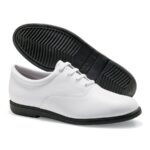 white with black sole dinkles vanguard marching band shoe sole and side view