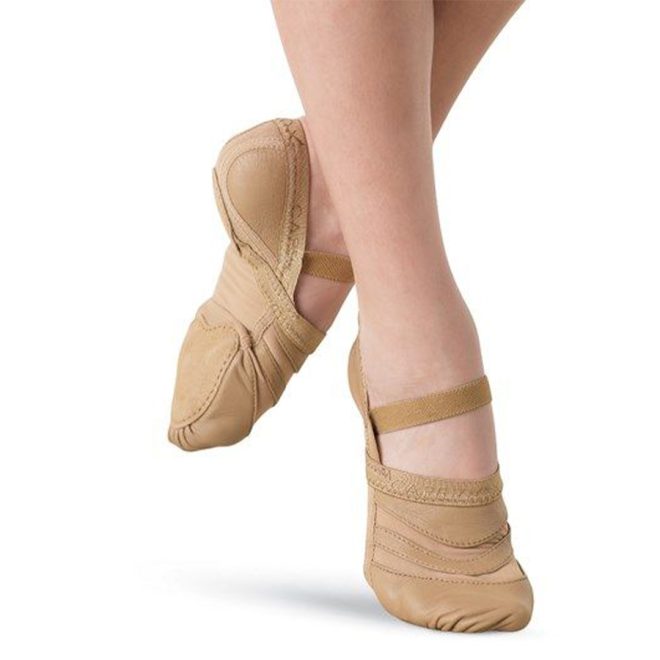 caramel capezio freeform guard shoe top and side view on feet