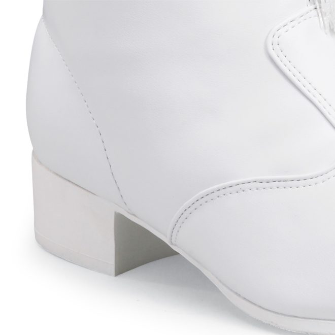 white dinkles stacie majorette boot close up of heel