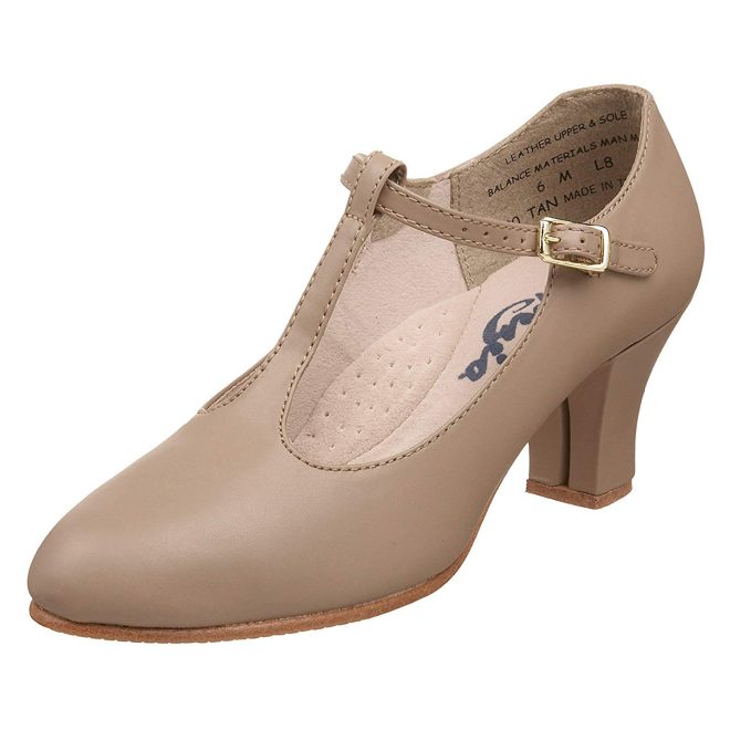 tan capezio junior footlight t-strap character shoe side view