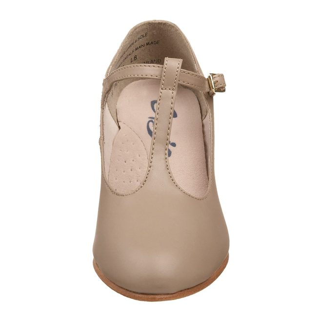 tan capezio junior footlight t-strap character shoe front view