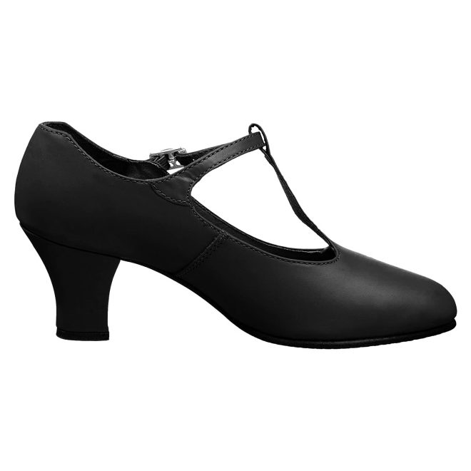 black capezio junior footlight t-strap character shoe side view