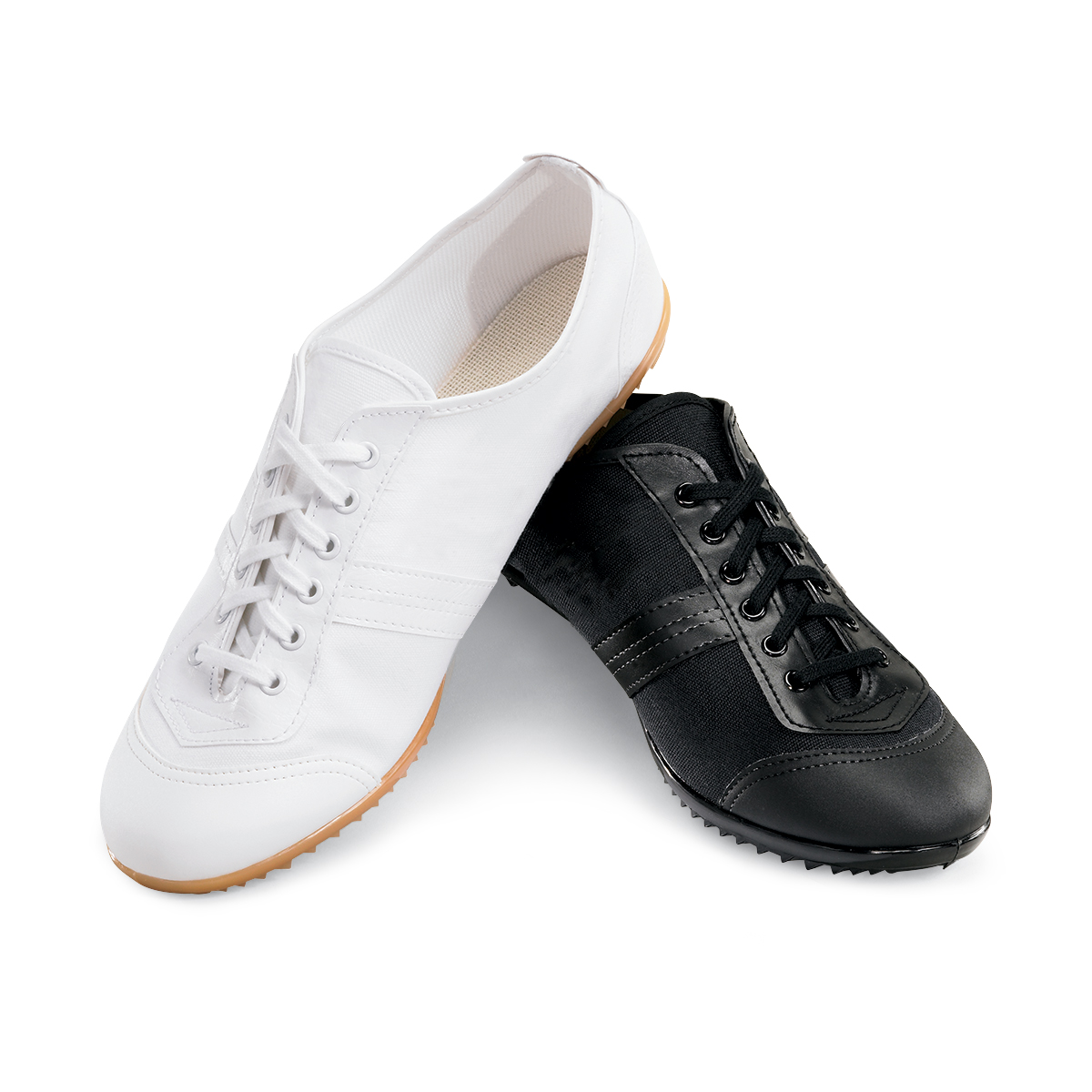 white and black asahi in step dance shoes