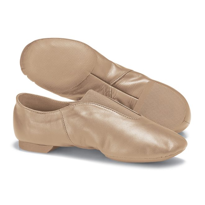 tan danshuz slip on jazz guard shoe sole and side view