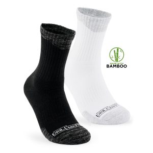 black and white options drillmaster formation performance marching sock side view highlighting they are made with bamboo