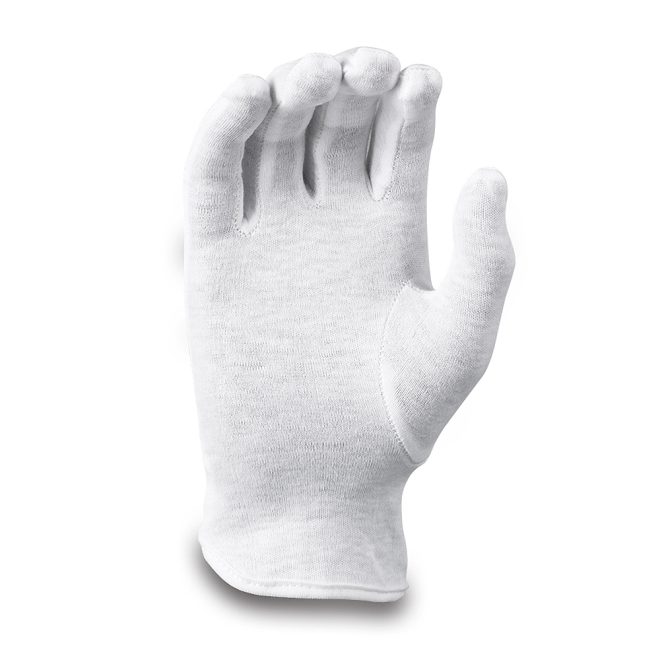 white wrist length cotton band gloves palm view