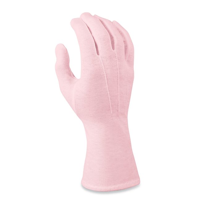 pink long wrist cotton band gloves back view