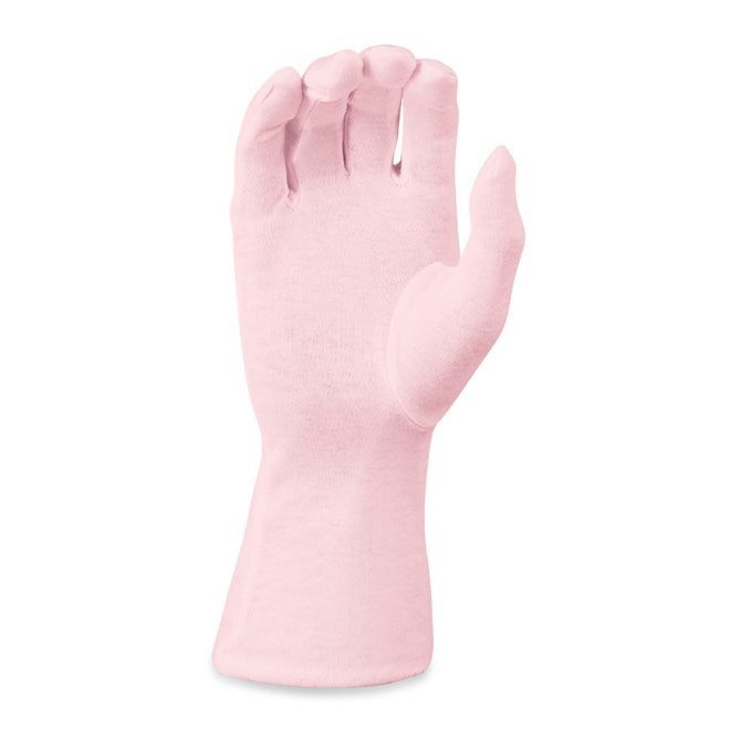 pink long wrist cotton band gloves palm view