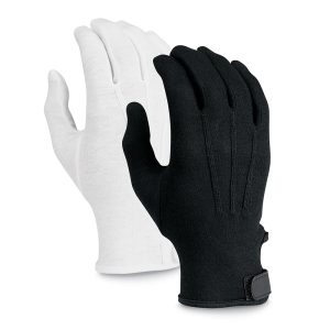 black and white options long wrist deluxe cotton military band gloves back view