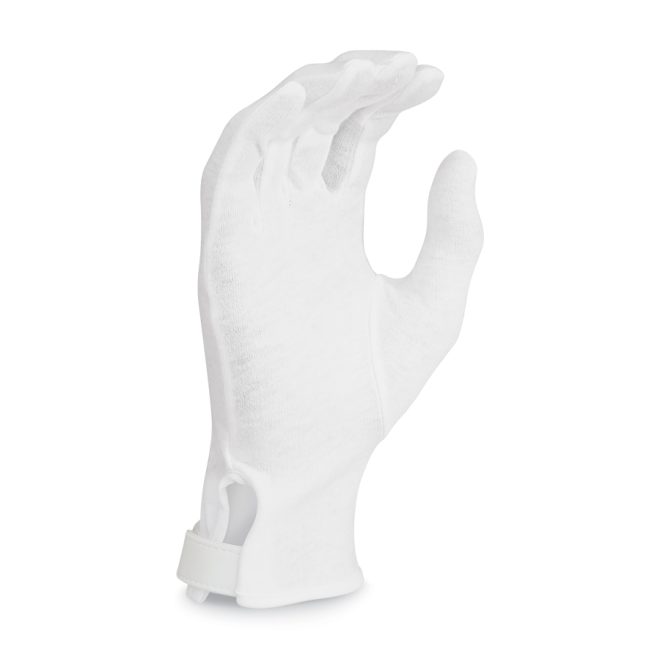 white long wrist deluxe cotton military band gloves palm view