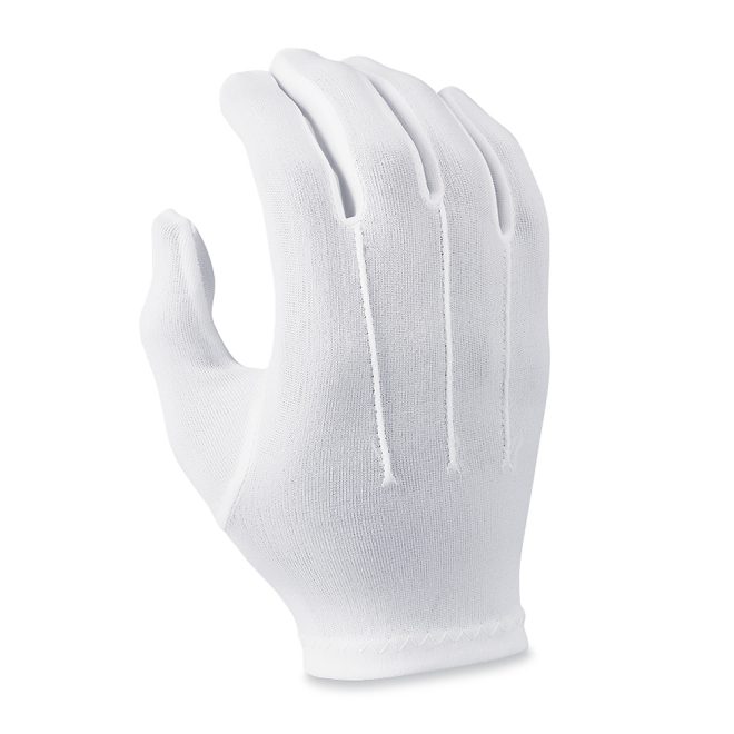 white wrist length polyester band gloves back view