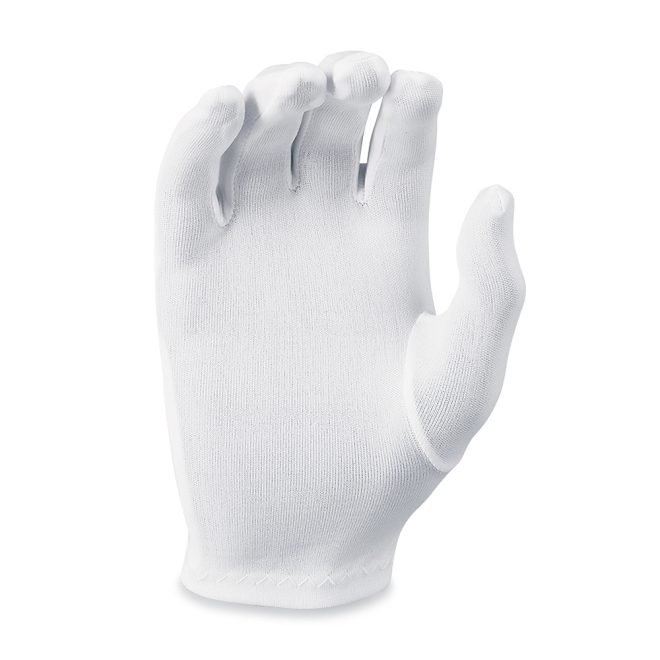 white wrist length polyester band gloves palm view