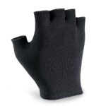 black wrist length half band gloves back view