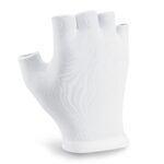 white wrist length half band gloves back view