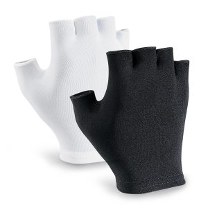 black and white options for wrist length half band gloves back view