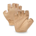 tan spinpro fingerless guard gloves palm and back view
