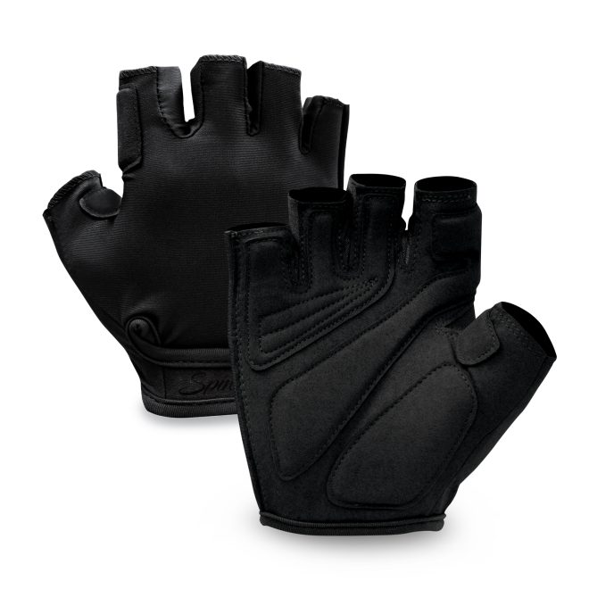 black spinpro fingerless guard gloves palm and back view
