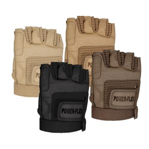 4 color options of styleplus powerflex fingerless gloves. medium, light, dark, and black color options back glove view