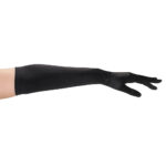 black satin above the elbow length concert gloves side view