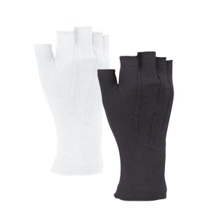 black and white options for styleplus fingerless long wrist military gloves back view