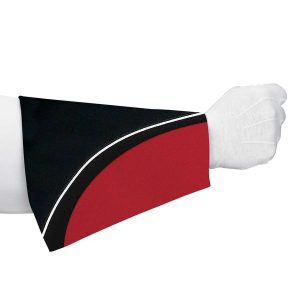 Custom black and red with thin white stripe marching band gauntlet