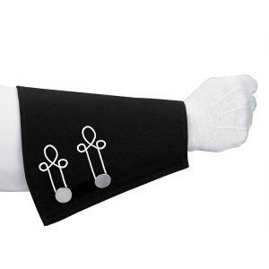 custom black marching band gauntlet with 2 silver buttons and white detailing