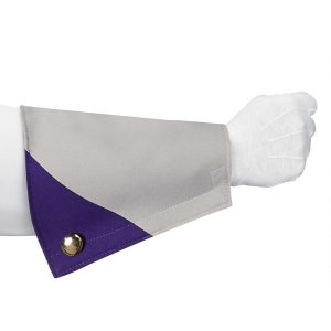 custom white and purple marching band gauntlet with gold button