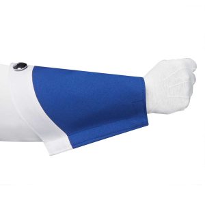 custom royal and white marching band gauntlet with silver button