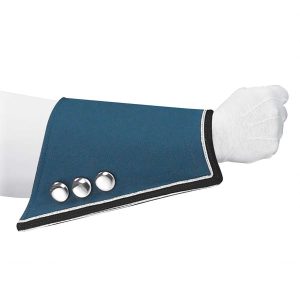 custom dark teal with silver and black trim marching band gauntlet with 3 silver buttons