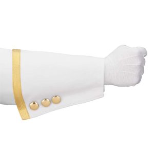 custom white and gold marching band gauntlet with 3 gold buttons