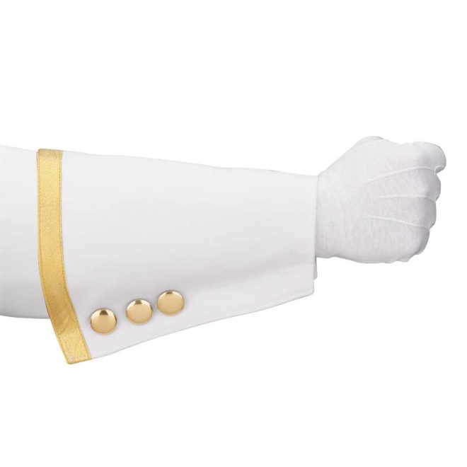 custom white and gold marching band gauntlet with 3 gold buttons