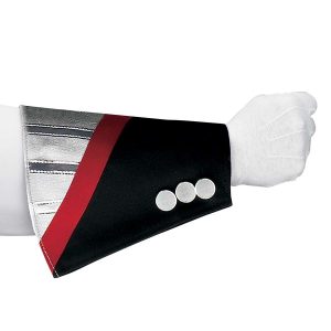 Custom black, red and silver marching band gauntlet with 3 silver buttons