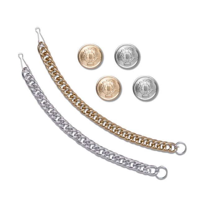 silver and gold options for marching band uniform chain button kit