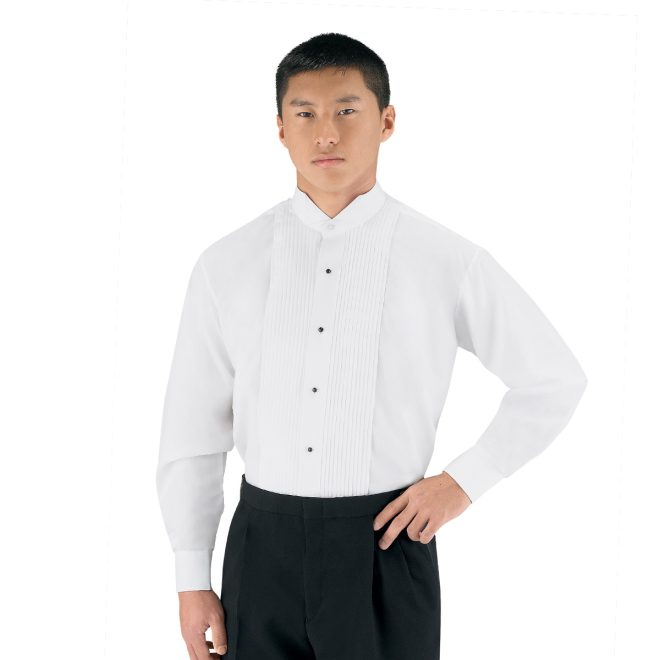 men white traditional collar tuxedo shirt front view