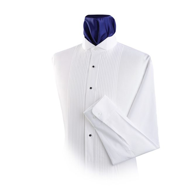 men white traditional collar tuxedo shirt front view