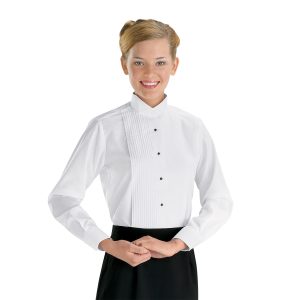 women white traditional collar tuxedo shirt front view