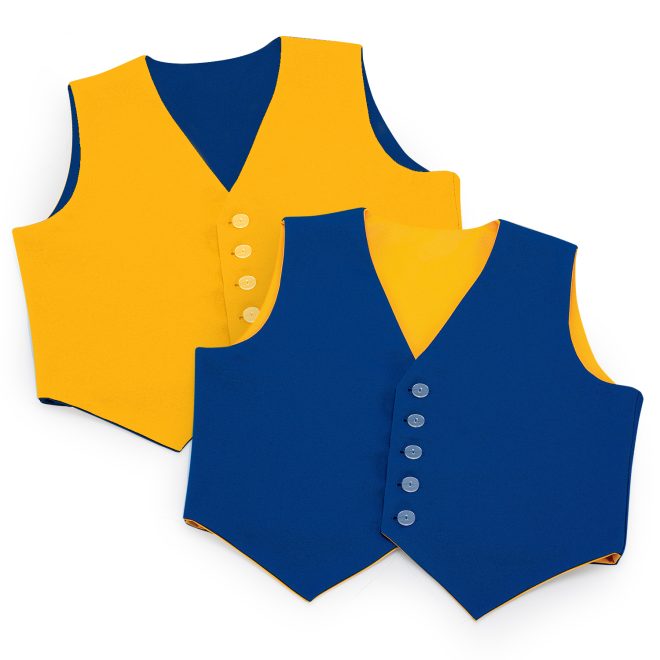 2 color choices of custom show choir vest in yellow and blue front view