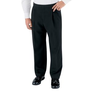men black polyester tuxedo trousers front view